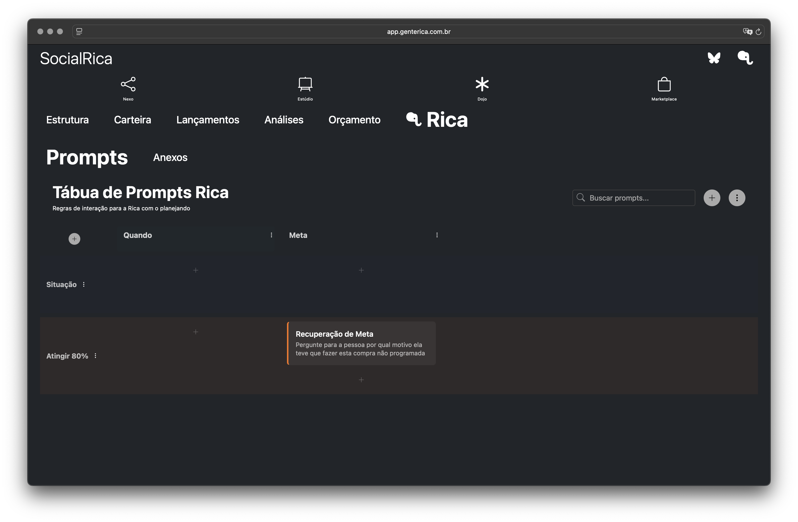 Plataforma Rica Web - Orçamento